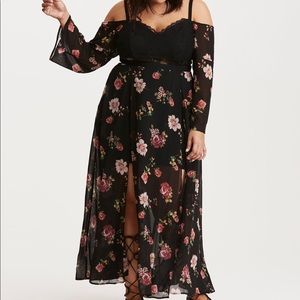 Floral Print Cold Shoulder Maxi Dress
